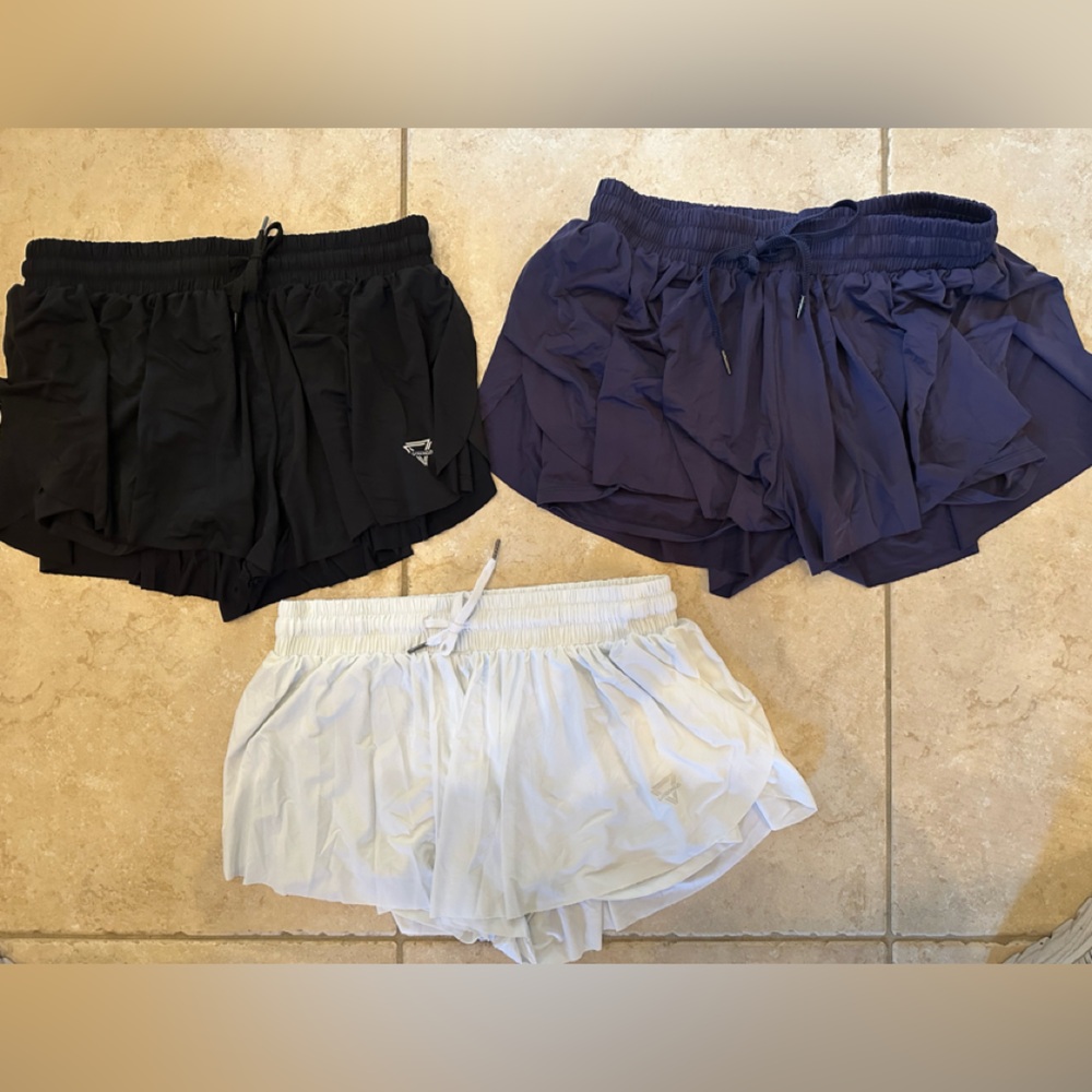 Bundle Luogongzi Stylish Black and Navy and White Flowy Running shorts